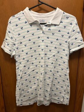 White Polo with Blue Tennis Racket Print